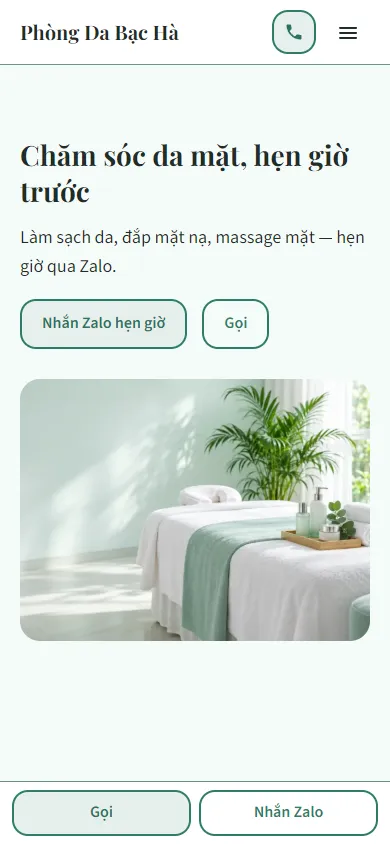 Mẫu Spa chăm sóc da mặt trên điện thoại