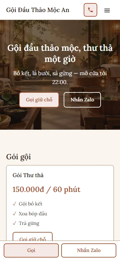 Mẫu Gội đầu dưỡng sinh trên điện thoại