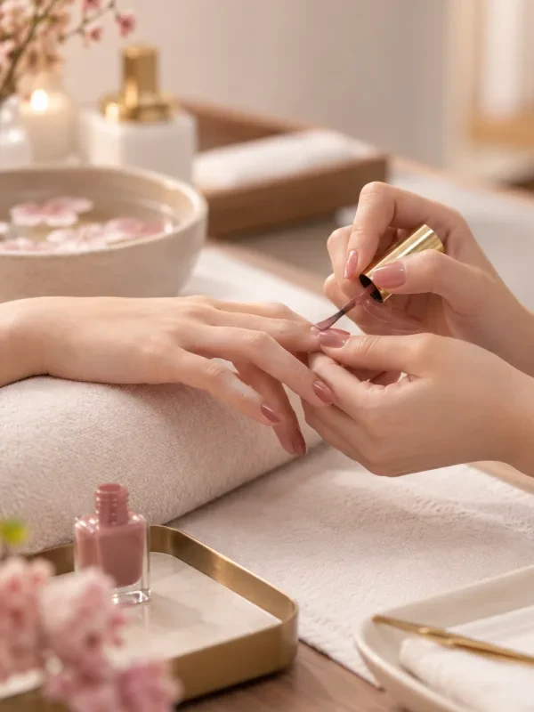 Kỹ thuật viên đang sơn móng cho khách