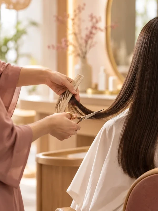 Thợ tóc đang cắt tóc cho khách