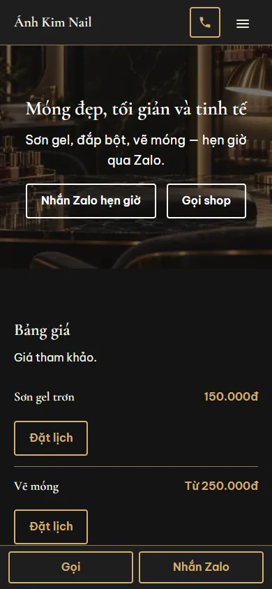 Mẫu Shop nail và mi sang trọng trên điện thoại