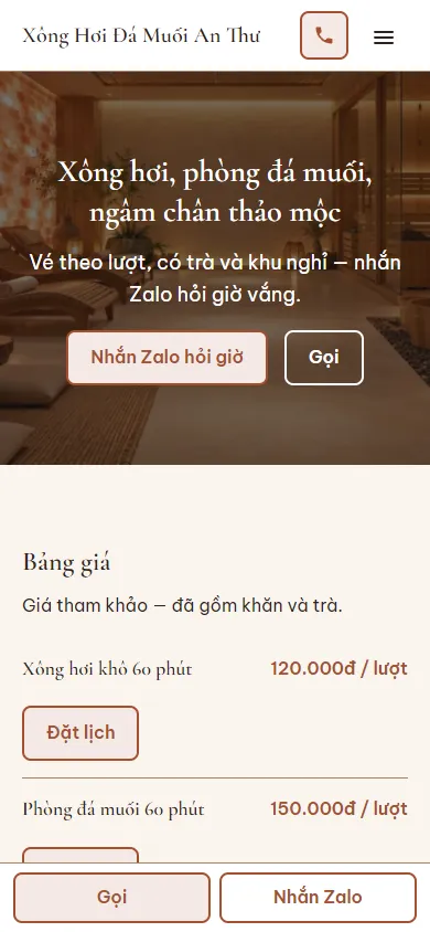 Mẫu Xông hơi đá muối, ngâm chân trên điện thoại